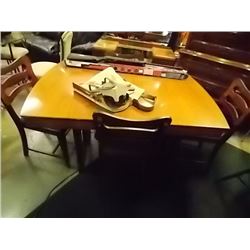 WALNUT TABLE & 4 DINING CHAIRS - 36" X 50" TABLE TOP - VINTAGE