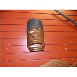 HAND CRAFTED CARVED WOOD MASK - smiling