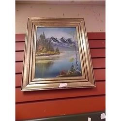 FRAMED OIL PICTURE - LAKE & MOUNTAINS