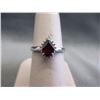 Image 1 : RING - PEAR FACETED GARNET & DIAMOND IN STERLING SILVER SOLITAIRE DESIGNED SETTING - RETAIL ESTIMATE