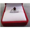 Image 2 : RING - PEAR FACETED GARNET & DIAMOND IN STERLING SILVER SOLITAIRE DESIGNED SETTING - RETAIL ESTIMATE