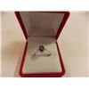 Image 1 : RING - OVAL FACETED AMETHYST & 2 DIAMONDS IN STERLING SILVER SOLITAIRE DESIGNED SETTING - RETAIL EST