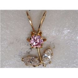 PENDANT - CUBIC ZIRCONIA IN 14K YELLOW GOLD FLOWERED DESIGNED SETTING - RETAIL ESTIMATE $500