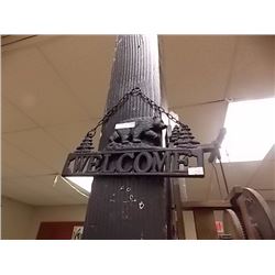 CAST IRON WELCOME SIGN WITH BEAR DESIGN - ~1' WIDE