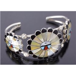 Zuni Sterling Sunface Bracelet w/ Multiple Stones