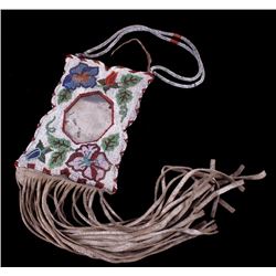 Crow Fully Beaded Mirror Flat Bag 19th Century