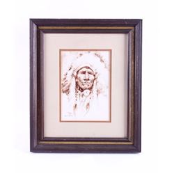 Original Harley Brown Pen and Ink Framed Drawing