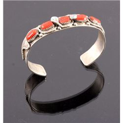 Effie Calavaza Zuni Sterling Silver Coral Cuff