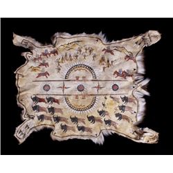 Sioux Hand Painted Pictorial Polychrome Deer Hide