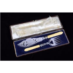 Silver & Bone Filigree Fish Serving Set 1800's