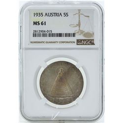 1935 Austria 5 Shillings Coin NGC MS61
