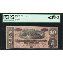 1864 $10 Confederate States of America Note T-68 PCGS New 62PPQ