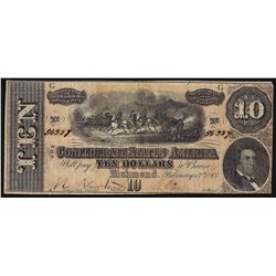 1864 $10 Confederate States of America Note