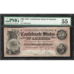 1864 $100 Confederate States of America Note T-64 PMG About Uncirculated 55
