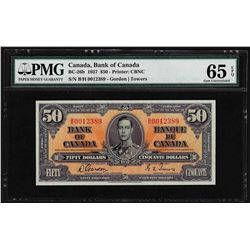 1937 $50 Bank of Canada Note PMG Gem Uncirculated 65EPQ