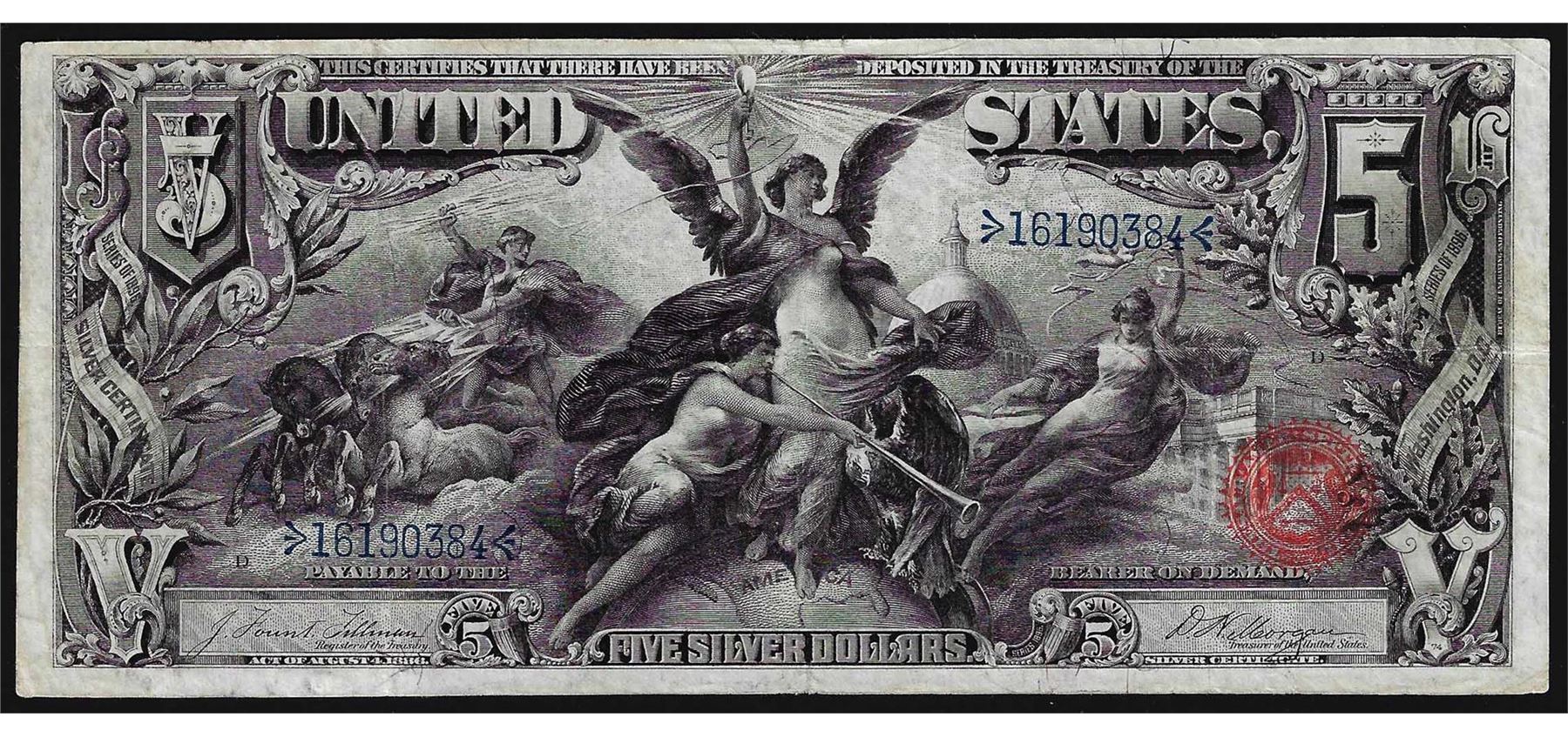 1896 $5 Educational Silver Certificate Note