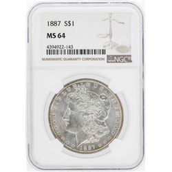 1887 $1 Morgan Silver Dollar Coin NGC MS64