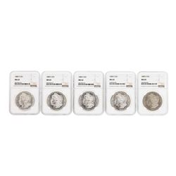 Lot of (5) 1880-S $1 Morgan Silver Dollar Coins NGC MS63 & MS64