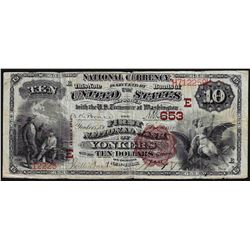 1882 $10 Brown Back Yonkers New York National Currency Note