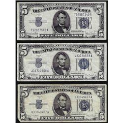 Lot of (3) 1934 $5 Silver Certificate Notes
