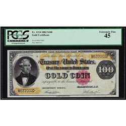1882 $100 Gold Certificate Note Fr. 1214 PCGS Extremely Fine 45