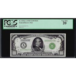 1928 $1,000 Federal Reserve Note Fr. 2210a-A PCGS Very Fine 20