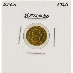 1760 Carolus III Spanish 1/2 Escudos Gold Coin
