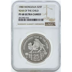 1980 Mongolia 25 Terper Silver Coin NGC PF68 Ultra Cameo