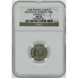 1548 France Carolu Besancon Roberts-7005 Charles V Coin NGC AU55
