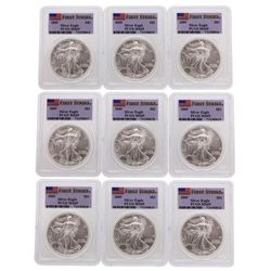 Lot of (9) 2005 $1 American Silver Eagle Coins PCGS MS69
