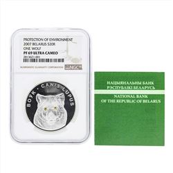 2007 Belarus 20 Roubles One Wolf Silver Coin NGC PF69 Ultra Cameo