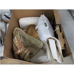 BOX OF MISC BEDDING /PILLOWS