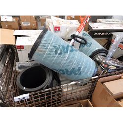 CRATE OF APPROX  NEW STORE OVERSTOCK MISC AIR CLEANERS/RUBBER BELTING (STEEL CRATE