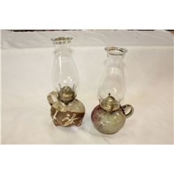 TWO POTTERY FINGER LANTERNS