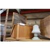 Image 1 : VINTAGE LAMP WITH GLASS SHADE AND VINTAGE SEWING BASKET