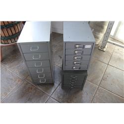 THREE METAL CABINETS WITH DRAWERS