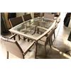 Image 1 : GLASS TOP PATIO TABLE AND SIX CHAIRS