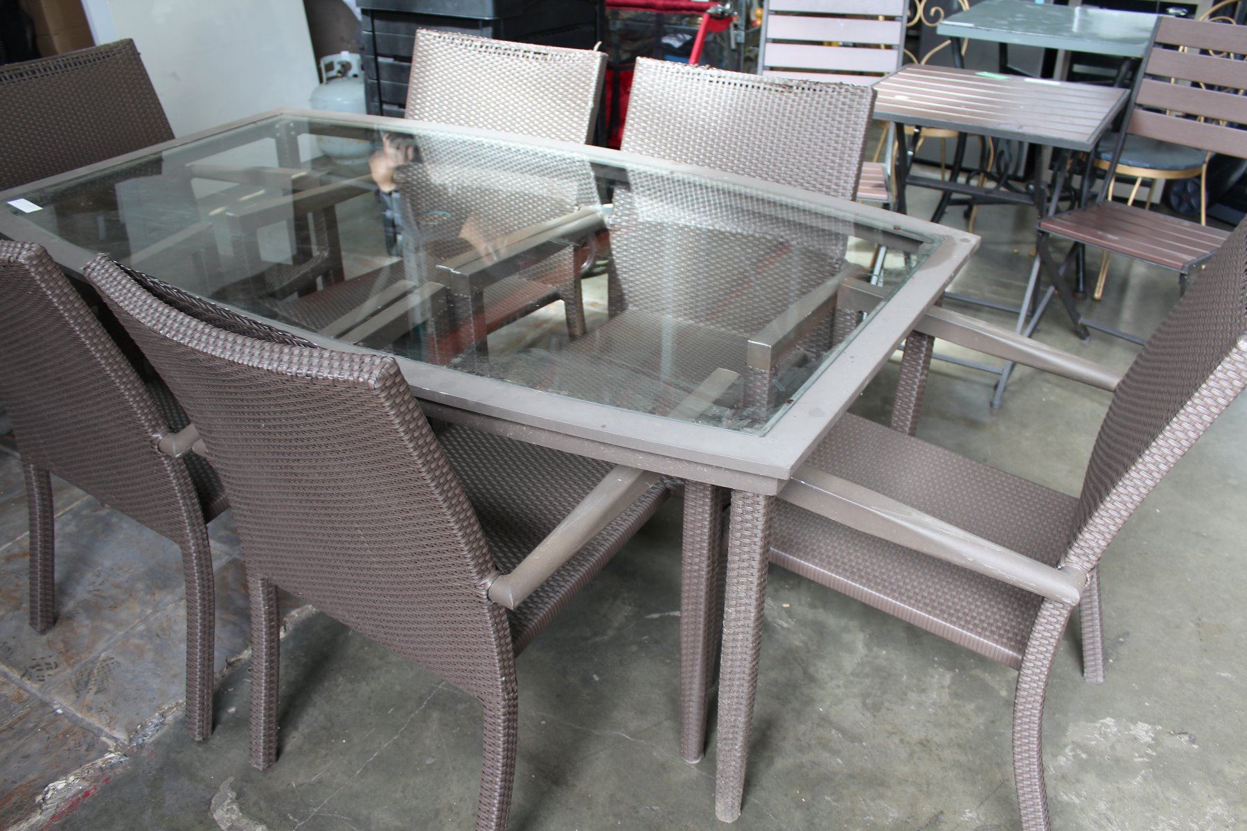 GLASS TOP PATIO TABLE AND SIX CHAIRS Big Valley Auction Glass top patio table and six chairs big valley auction