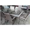Image 2 : GLASS TOP PATIO TABLE AND SIX CHAIRS