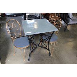 METAL PATIO TABLE AND TWO CHAIRS