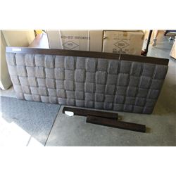 HOME ELEGANCE GREY TUFTED KINGSIZE HEADBOARD, COMES WITH LEGS, ITEM IS CRACKED ON RIGHT SIDE