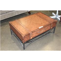 BROWN LEATHER SUITCASE LOOK STORAGE COFFEE TABLE