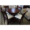 Image 2 : CHERRY FINISH 5 PIECE BAR HEIGHT DINING SET, ROUND TABLE AND UPHOLSTERED SEATS