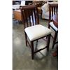 Image 3 : CHERRY FINISH 5 PIECE BAR HEIGHT DINING SET, ROUND TABLE AND UPHOLSTERED SEATS