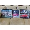 Image 1 : THREE MOTORCYCLE AND CAR FRAMED PICTURES