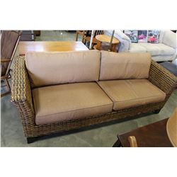 MODERN WICKER UPHOLSTERED SOFA, BROWN FABRIC