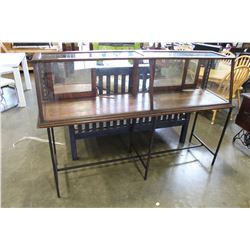 ANTIQUE TABLE TOP DISPLAY CASE ON METAL BASE
