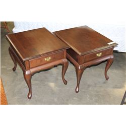 PAIR OF WALNUT QUEEN ANNE STYLE SINGLE DRAWER TABLES