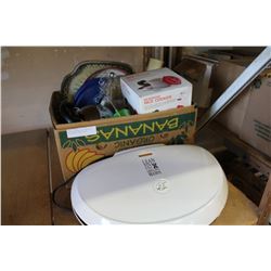 BOX OF KITCHEN APPLIANCE ETC AND GEORGE FORMAN GRILL