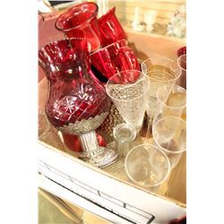 LOT OF RED AND CLEAR GLASSWARE